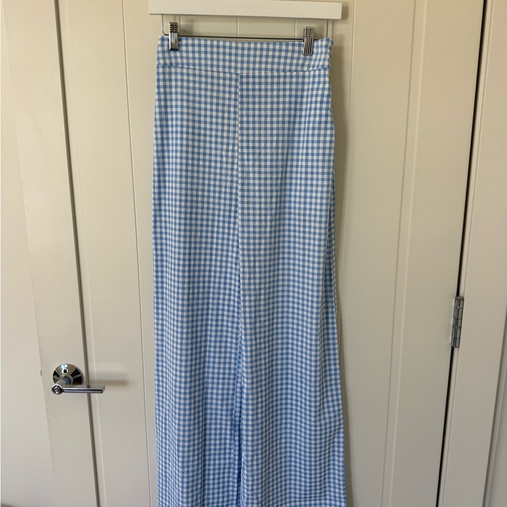 Mustard Seed Light Blue & White Gingham Boot Cut Pants